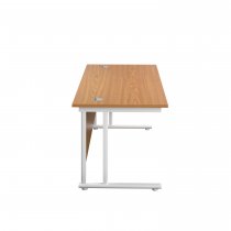 Everyday Straight Desk | Double Upright Cantilever | 1600mm x 800mm | Nova Oak Top | White Frame