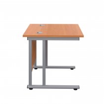 Everyday Straight Desk | Double Upright Cantilever | 800mm x 800mm | Beech Top | Silver Frame