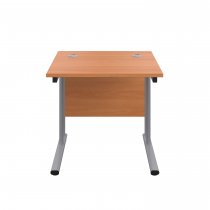 Everyday Straight Desk | Double Upright Cantilever | 800mm x 800mm | Beech Top | Silver Frame