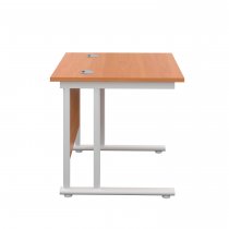 Everyday Straight Desk | Double Upright Cantilever | 800mm x 800mm | Beech Top | White Frame