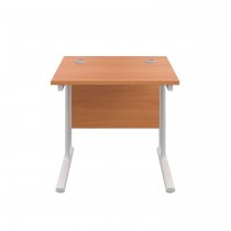 Everyday Straight Desk | Double Upright Cantilever | 800mm x 800mm | Beech Top | White Frame