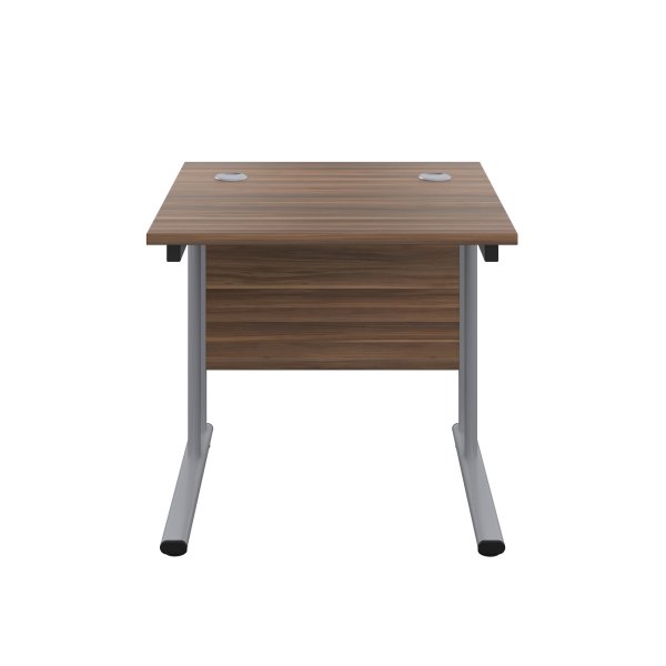 Everyday Straight Desk | Double Upright Cantilever | 800mm x 800mm | Dark Walnut Top | Silver Frame