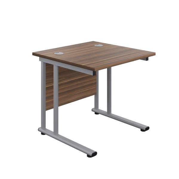 Everyday Straight Desk | Double Upright Cantilever | 800mm x 800mm | Dark Walnut Top | Silver Frame