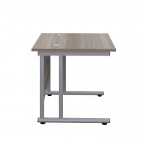 Everyday Straight Desk | Double Upright Cantilever | 800mm x 800mm | Grey Oak Top | Silver Frame