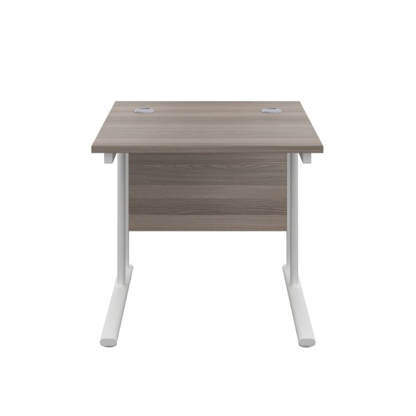 Everyday Straight Desk | Double Upright Cantilever | 800mm x 800mm | Grey Oak Top | White Frame