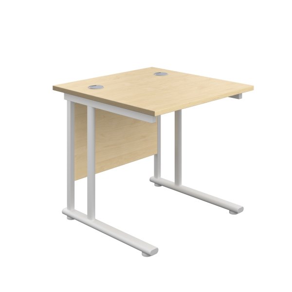 Everyday Straight Desk | Double Upright Cantilever | 800mm x 800mm | Maple Top | White Frame