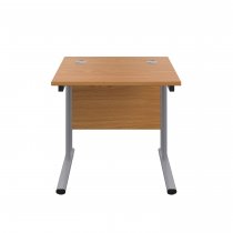 Everyday Straight Desk | Double Upright Cantilever | 800mm x 800mm | Nova Oak Top | Silver Frame