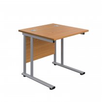 Everyday Straight Desk | Double Upright Cantilever | 800mm x 800mm | Nova Oak Top | Silver Frame