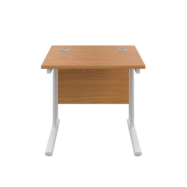 Everyday Straight Desk | Double Upright Cantilever | 800mm x 800mm | Nova Oak Top | White Frame