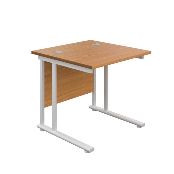 Everyday Straight Desk | Double Upright Cantilever | 800mm x 800mm | Nova Oak Top | White Frame