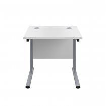 Everyday Straight Desk | Double Upright Cantilever | 800mm x 800mm | White Top | Silver Frame