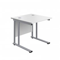 Everyday Straight Desk | Double Upright Cantilever | 800mm x 800mm | White Top | Silver Frame