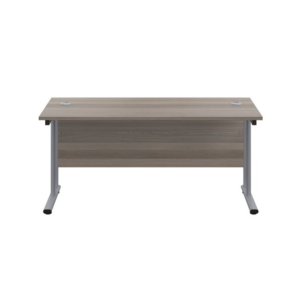 Everyday Straight Desk | Double Upright Cantilever | 1200mm x 600mm | Grey Oak Top | Silver Frame