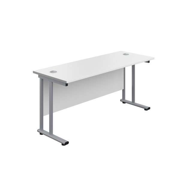 Everyday Straight Desk | Double Upright Cantilever | 1200mm x 600mm | White Top | Silver Frame