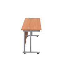 Everyday Straight Desk | Double Upright Cantilever | 1400mm x 600mm | Beech Top | Silver Frame