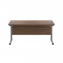 Everyday Straight Desk | Double Upright Cantilever | 1400mm x 600mm | Dark Walnut Top | Silver Frame