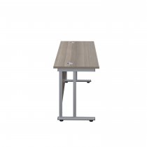 Everyday Straight Desk | Double Upright Cantilever | 1400mm x 600mm | Grey Oak Top | Silver Frame