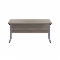 Everyday Straight Desk | Double Upright Cantilever | 1400mm x 600mm | Grey Oak Top | Silver Frame