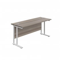 Everyday Straight Desk | Double Upright Cantilever | 1400mm x 600mm | Grey Oak Top | White Frame