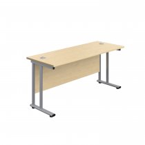 Everyday Straight Desk | Double Upright Cantilever | 1400mm x 600mm | Maple Top | Silver Frame