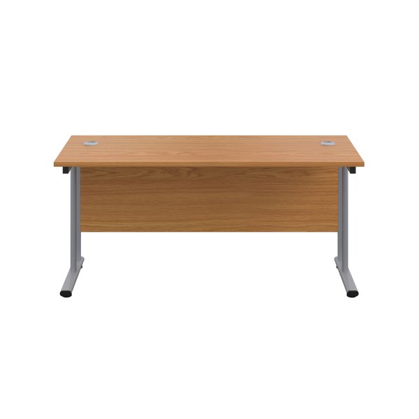 Everyday Straight Desk | Double Upright Cantilever | 1400mm x 600mm | Nova Oak Top | Silver Frame
