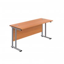 Everyday Straight Desk | Double Upright Cantilever | 1600mm x 600mm | Beech Top | Silver Frame