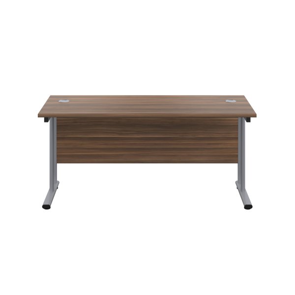 Everyday Straight Desk | Double Upright Cantilever | 1600mm x 600mm | Dark Walnut Top | Silver Frame
