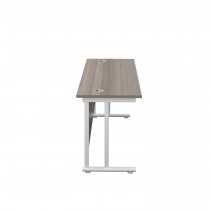Everyday Straight Desk | Double Upright Cantilever | 1600mm x 600mm | Grey Oak Top | White Frame