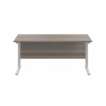 Everyday Straight Desk | Double Upright Cantilever | 1600mm x 600mm | Grey Oak Top | White Frame