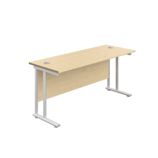 Everyday Straight Desk | Double Upright Cantilever | 1600mm x 600mm | Maple Top | White Frame