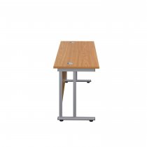 Everyday Straight Desk | Double Upright Cantilever | 1600mm x 600mm | Nova Oak Top | Silver Frame