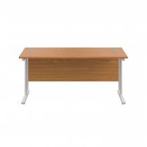 Everyday Straight Desk | Double Upright Cantilever | 1600mm x 600mm | Nova Oak Top | White Frame