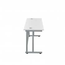 Everyday Straight Desk | Double Upright Cantilever | 1600mm x 600mm | White Top | Silver Frame