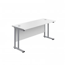 Everyday Straight Desk | Double Upright Cantilever | 1600mm x 600mm | White Top | Silver Frame