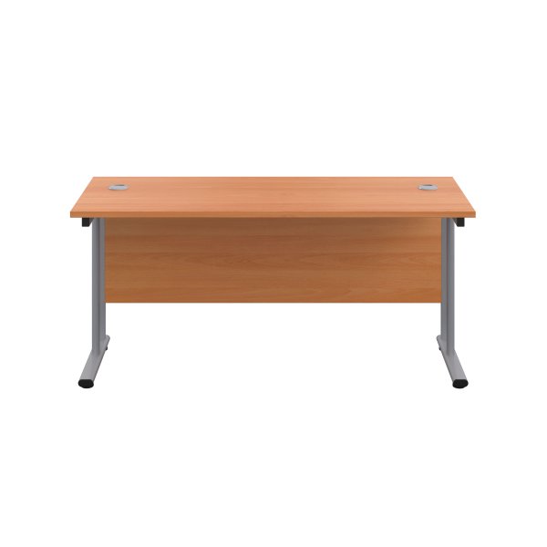 Everyday Straight Desk | Double Upright Cantilever | 1800mm x 600mm | Beech Top | Silver Frame