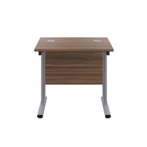 Everyday Straight Desk | Double Upright Cantilever | 800mm x 600mm | Dark Walnut Top | Silver Frame