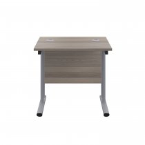 Everyday Straight Desk | Double Upright Cantilever | 800mm x 600mm | Grey Oak Top | Silver Frame