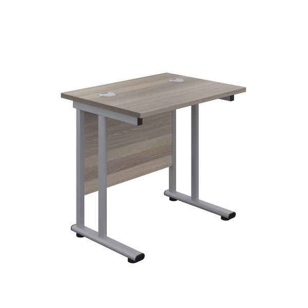 Everyday Straight Desk | Double Upright Cantilever | 800mm x 600mm | Grey Oak Top | Silver Frame