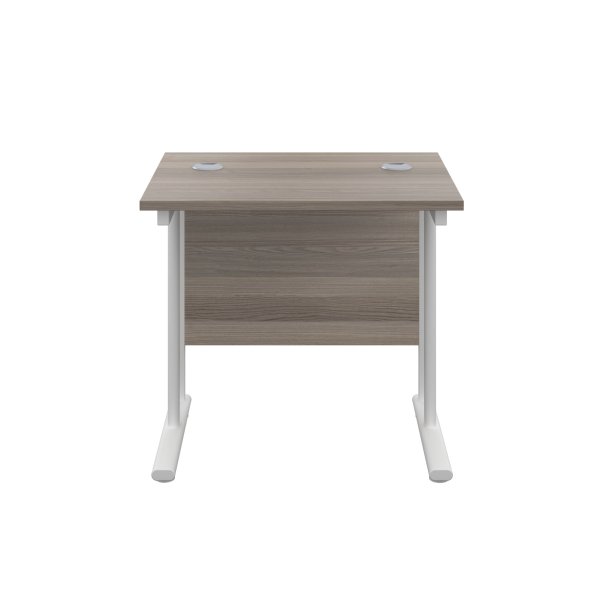 Everyday Straight Desk | Double Upright Cantilever | 800mm x 600mm | Grey Oak Top | White Frame