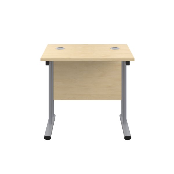 Everyday Straight Desk | Double Upright Cantilever | 800mm x 600mm | Maple Top | Silver Frame