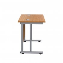Everyday Straight Desk | Double Upright Cantilever | 800mm x 600mm | Nova Oak Top | Silver Frame