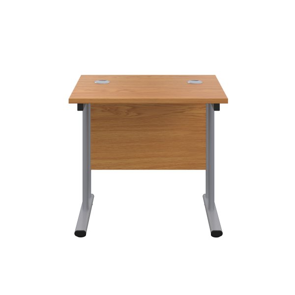 Everyday Straight Desk | Double Upright Cantilever | 800mm x 600mm | Nova Oak Top | Silver Frame
