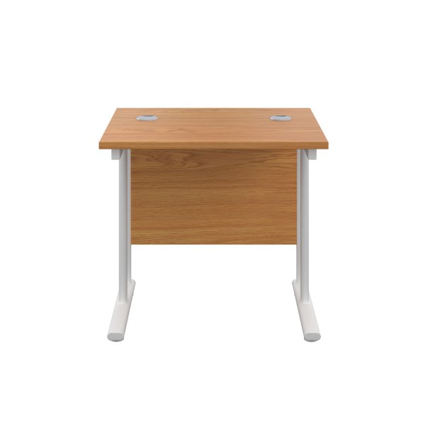 Everyday Straight Desk | Double Upright Cantilever | 800mm x 600mm | Nova Oak Top | White Frame