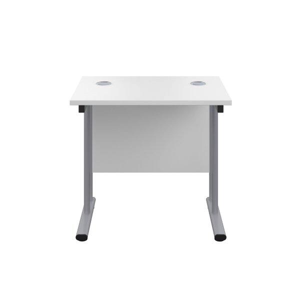 Everyday Straight Desk | Double Upright Cantilever | 800mm x 600mm | White Top | Silver Frame