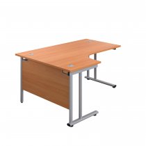 Everyday Radial Desk | Double Upright Cantilever | Left Hand | 1600mm Wide | Beech Top | Silver Frame