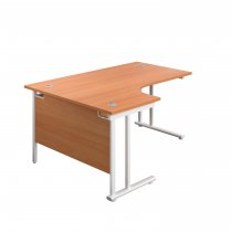 Everyday Radial Desk | Double Upright Cantilever | Left Hand | 1600mm Wide | Beech Top | White Frame
