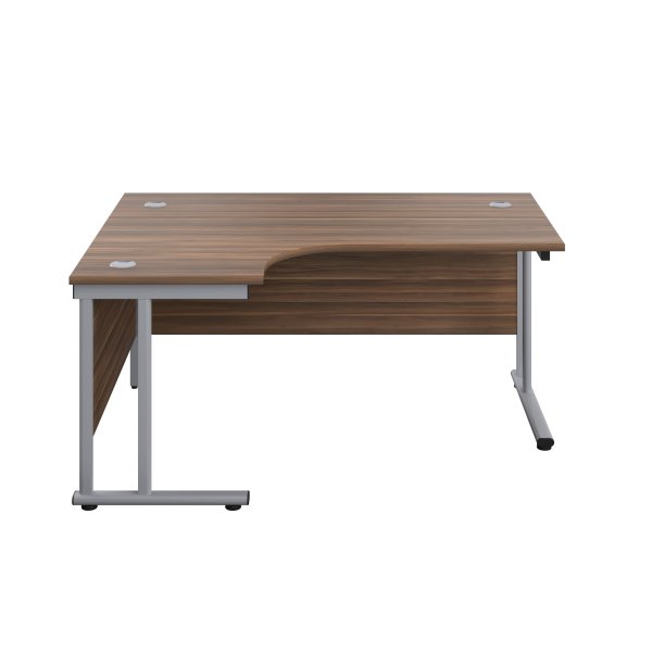 Everyday Radial Desk | Double Upright Cantilever | Left Hand | 1600mm Wide | Dark Walnut Top | Silver Frame