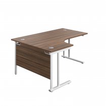 Everyday Radial Desk | Double Upright Cantilever | Left Hand | 1600mm Wide | Dark Walnut Top | White Frame