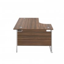 Everyday Radial Desk | Double Upright Cantilever | Left Hand | 1600mm Wide | Dark Walnut Top | White Frame