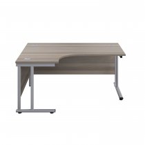 Everyday Radial Desk | Double Upright Cantilever | Left Hand | 1600mm Wide | Grey Oak Top | Silver Frame